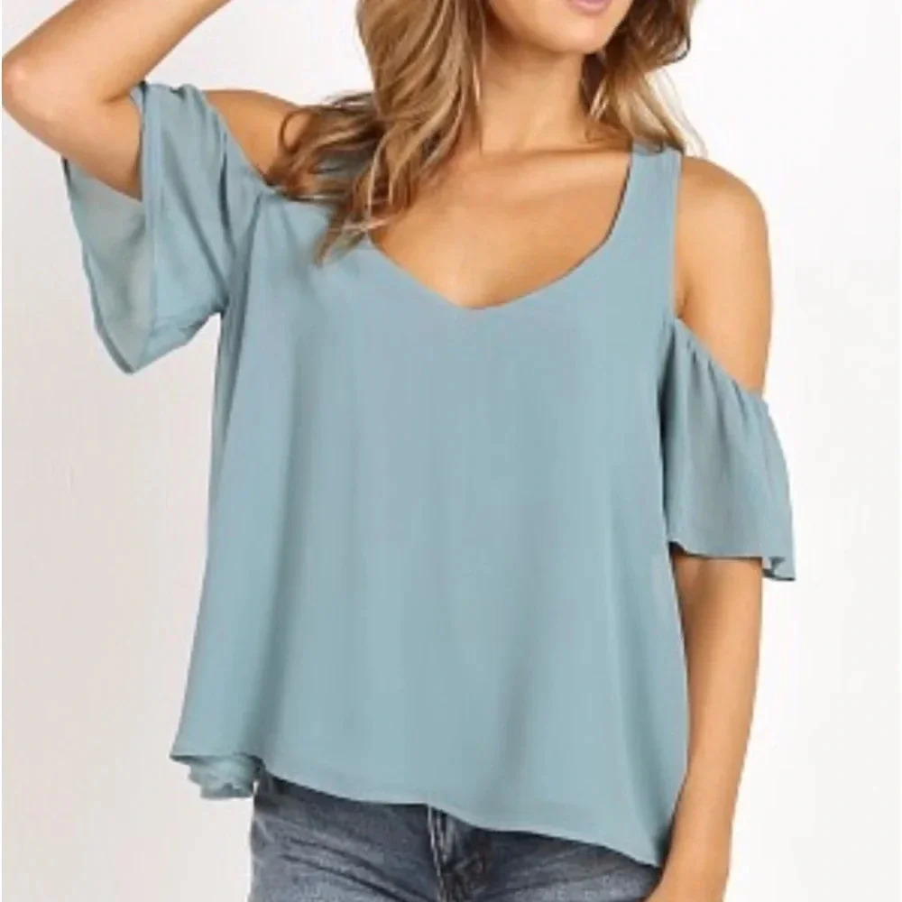 Show Me Your Mumu Hazel Ruffle Top Cold Shoulder Green Blouse Size Small‎